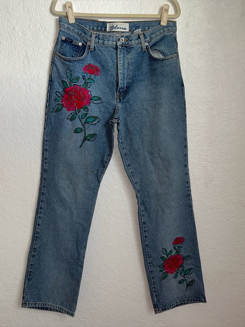 Express Bleus vintage rose patch embroidered denim jeans size 11 / 12